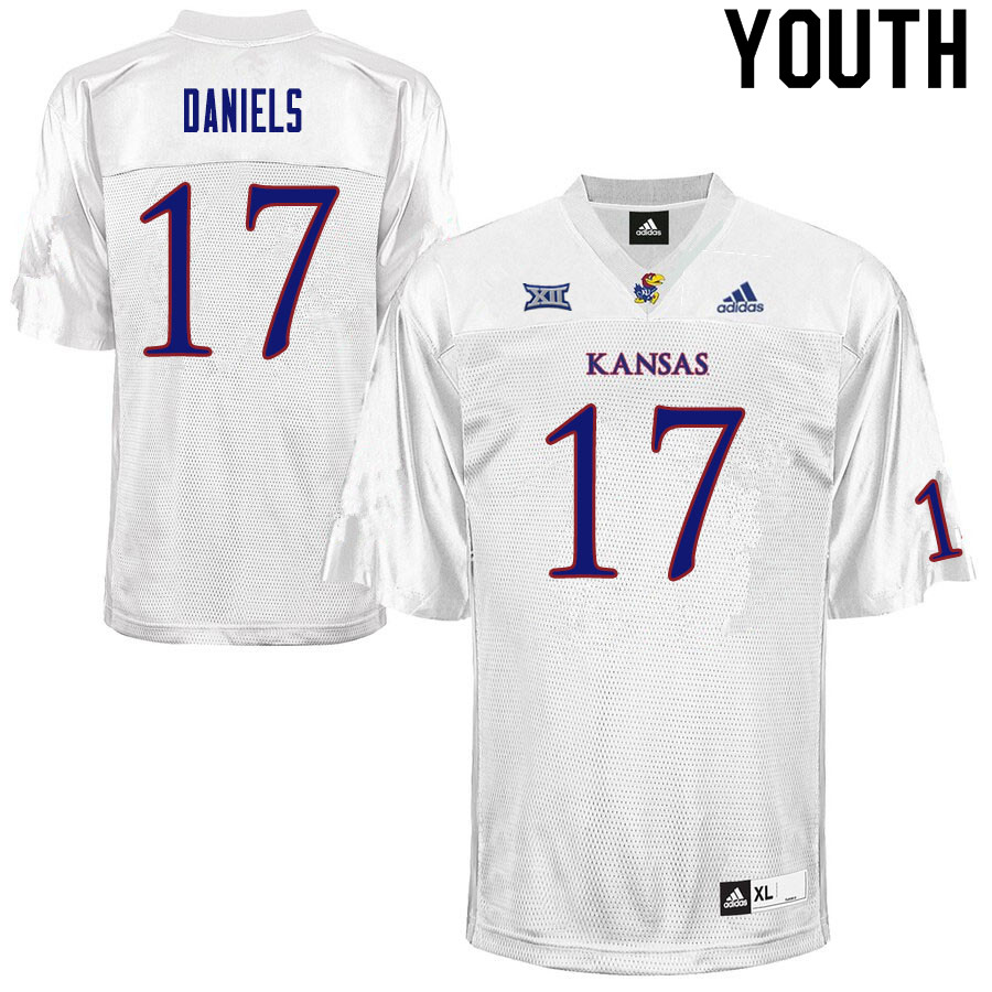 Youth #17 Jalon Daniels Kansas Jayhawks College Football Jerseys Sale-White - Click Image to Close